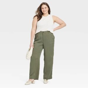 NWT Women's High-Rise Straight Trousers - A New Day Olive Green Size 10